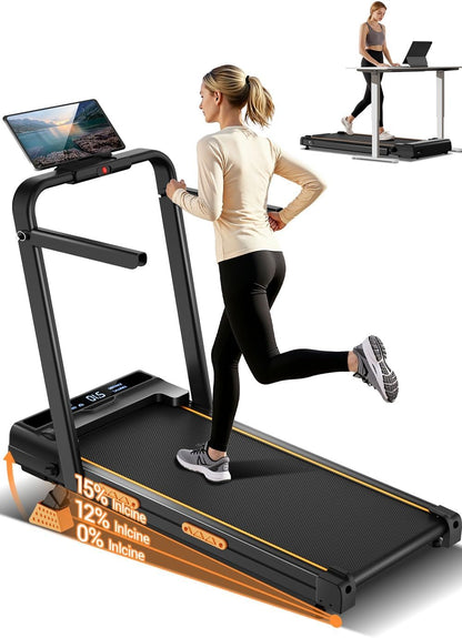 Walking Pad Treadmill with 15% Incline & Handlebar for Home