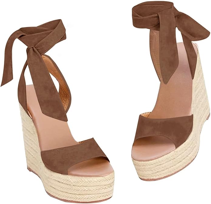 Women's Platform Espadrille Wedge Sandals - Ankle Tie