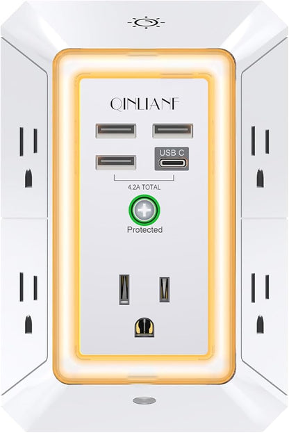 Multi-Outlet Wall Charger with USB Ports & Surge Protection