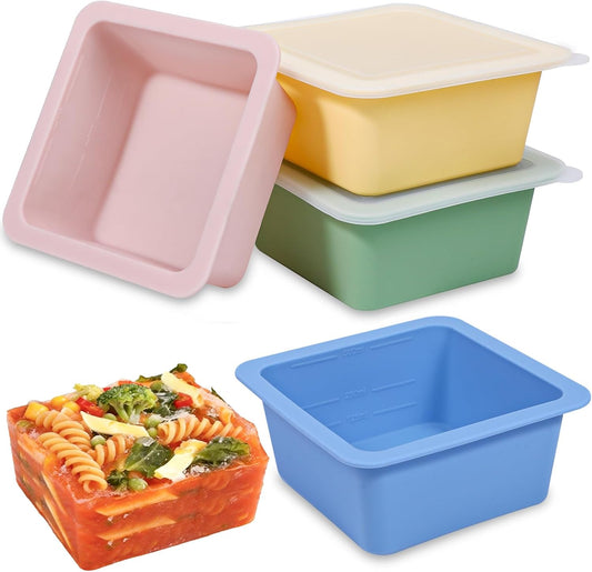 Silicone Freezer Trays with Lids – 2-Cup Portion Control 4-Pack