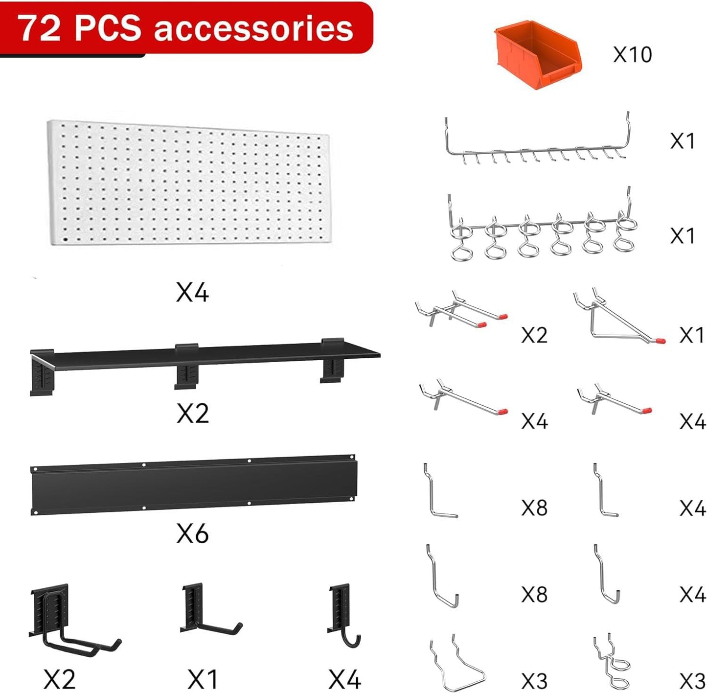 Metal Pegboard Wall Organizer 48x36 inch with Hooks & Bins