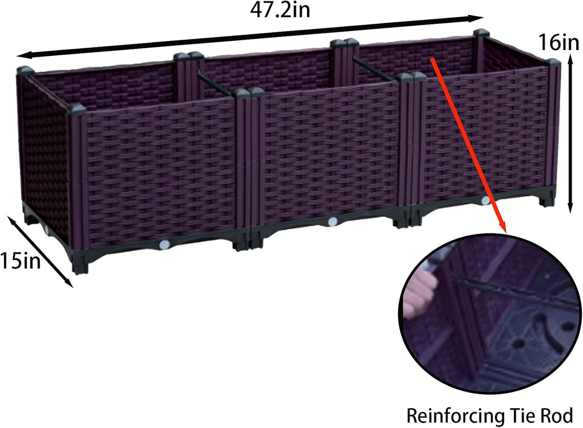 3-Grid Elevated Raised Garden Bed with Drainage System