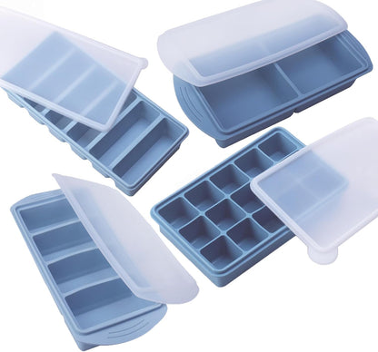 Silicone Freezer Molds Set - 4 Sizes with Lids for Meal Prep
