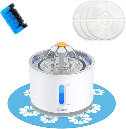 Stainless Steel Cat Water Fountain 81oz with 3 Filters & Mat