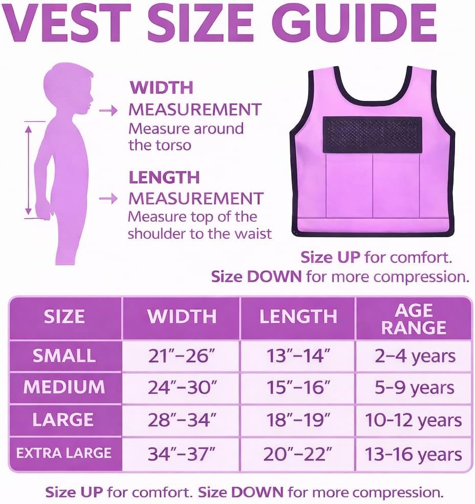 Kids Weighted Sensory Compression Vest - Calming Purple Design