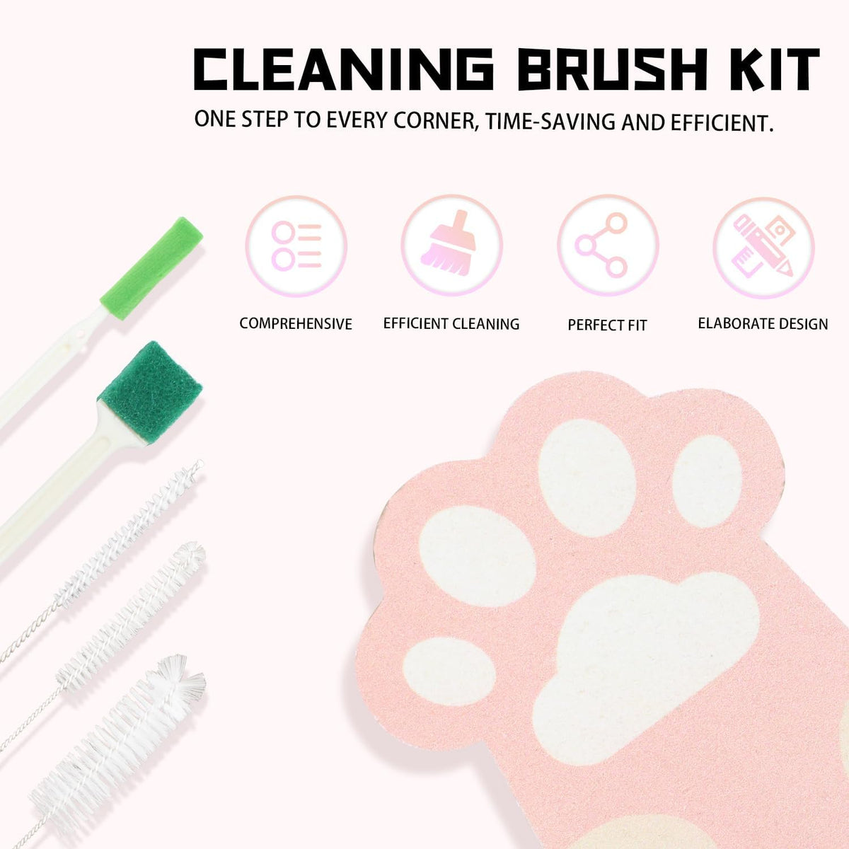 Pet Water Fountain Cleaning Kit - 9 Piece Brush & Sponge Set