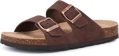 Cork Footbed Slide Sandals with Arch Support & Adjustable Buckle