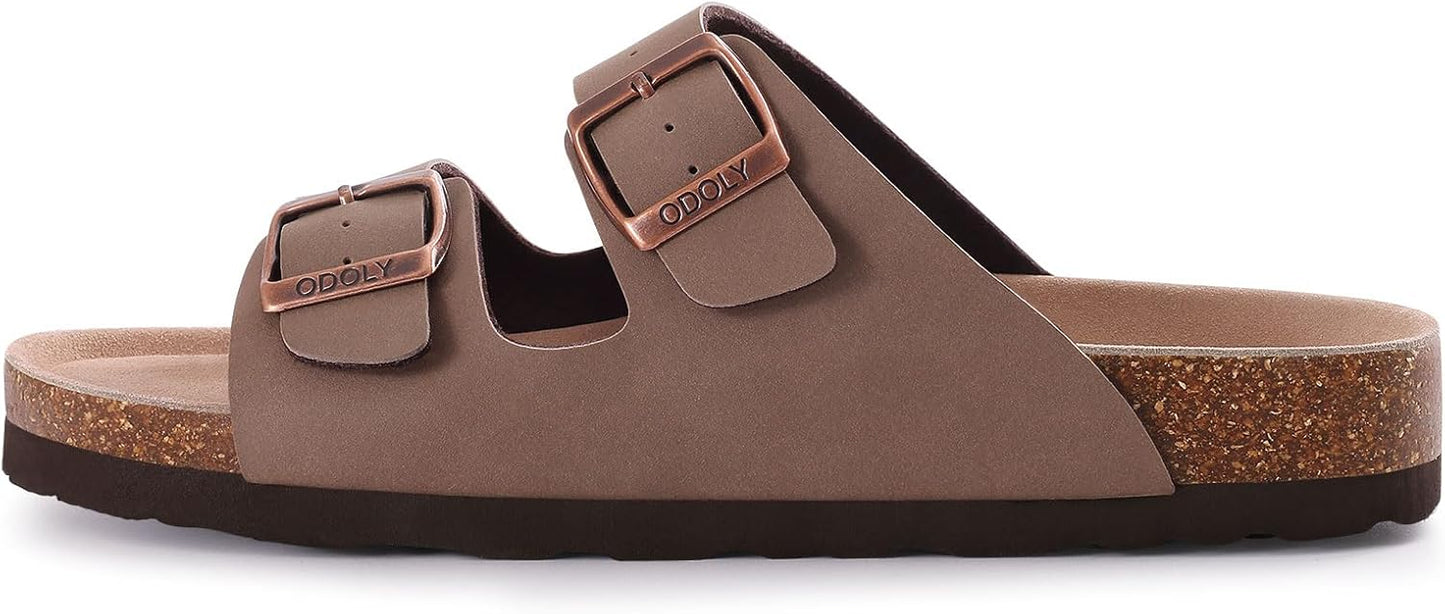 Cork Footbed Slide Sandals with Arch Support & Adjustable Buckle