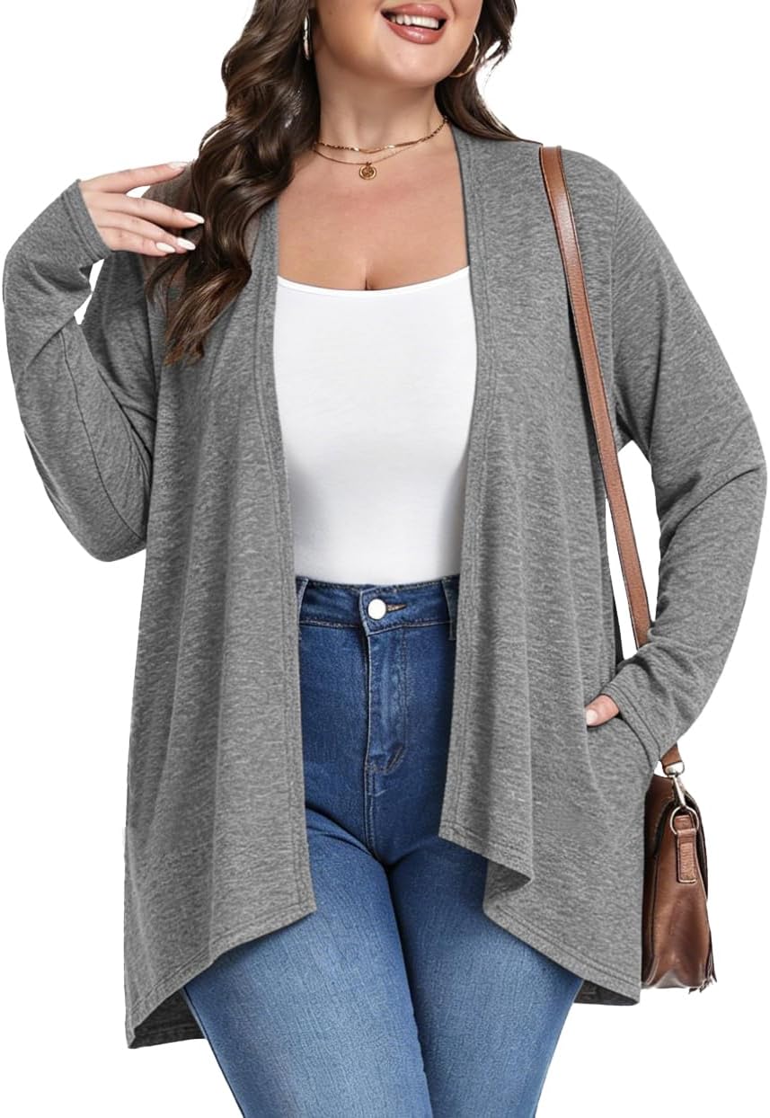 Plus Size Lightweight Draped Cardigan with Pockets - Summer