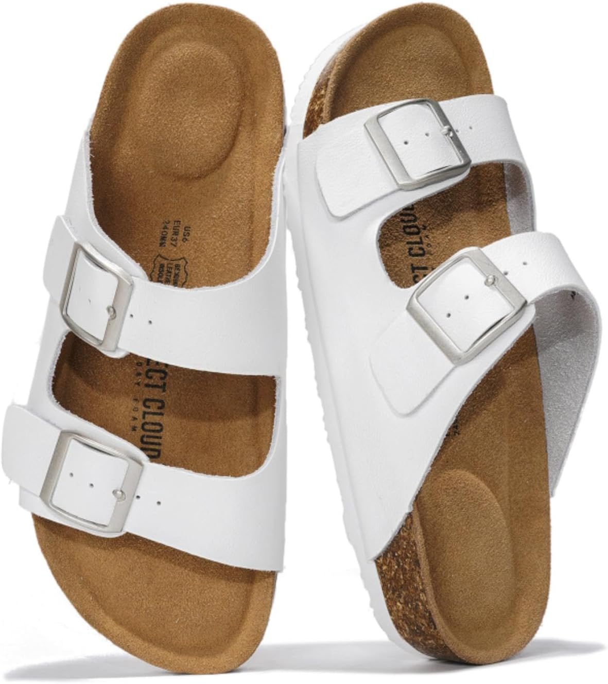 Genuine Leather Cork Footbed Slide Sandals with Memory Foam & Arch Support