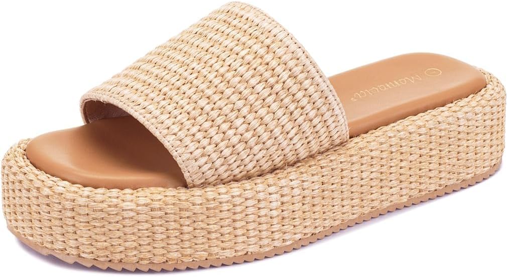 Raffia Espadrille Platform Sandals - Woven Flatform Slides