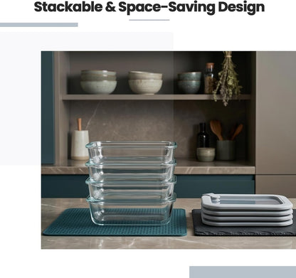 Glass Food Storage Containers with Dual Lids - 35oz Set