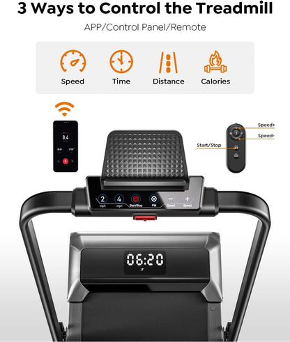 2-in-1 Foldable Walking Pad Treadmill with Incline & App Control