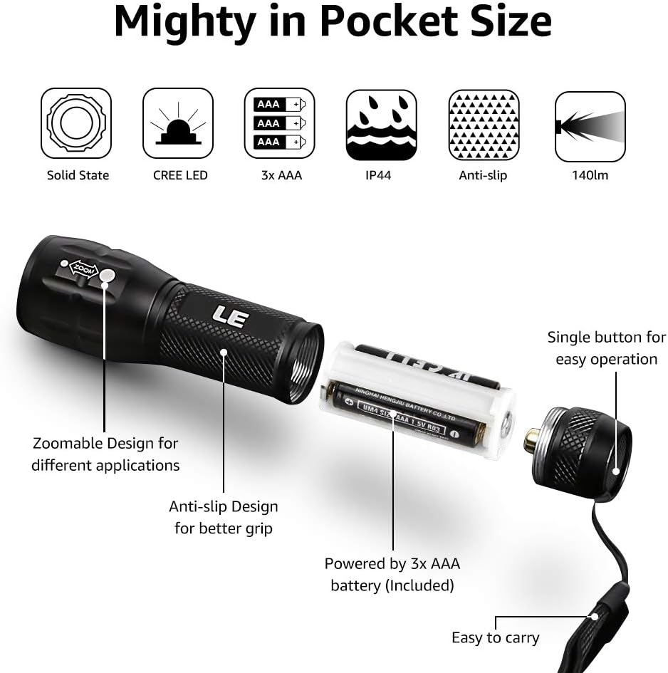High Lumen Tactical Flashlight with Adjustable Focus & Batteries