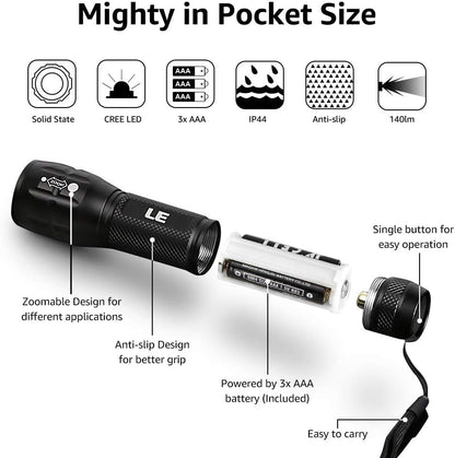 High Lumen Tactical Flashlight with Adjustable Focus & Batteries