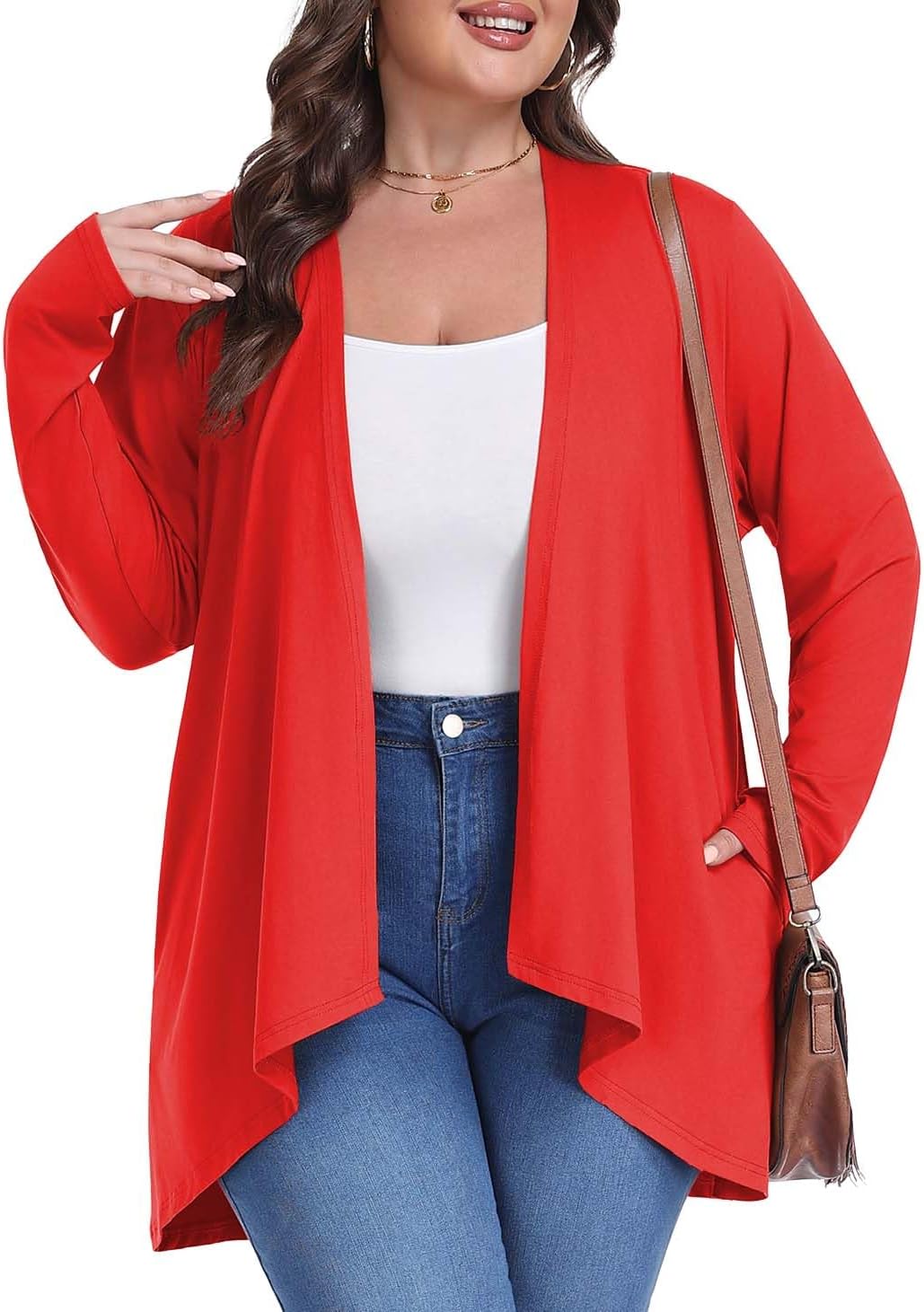 Plus Size Lightweight Draped Cardigan with Pockets - Summer