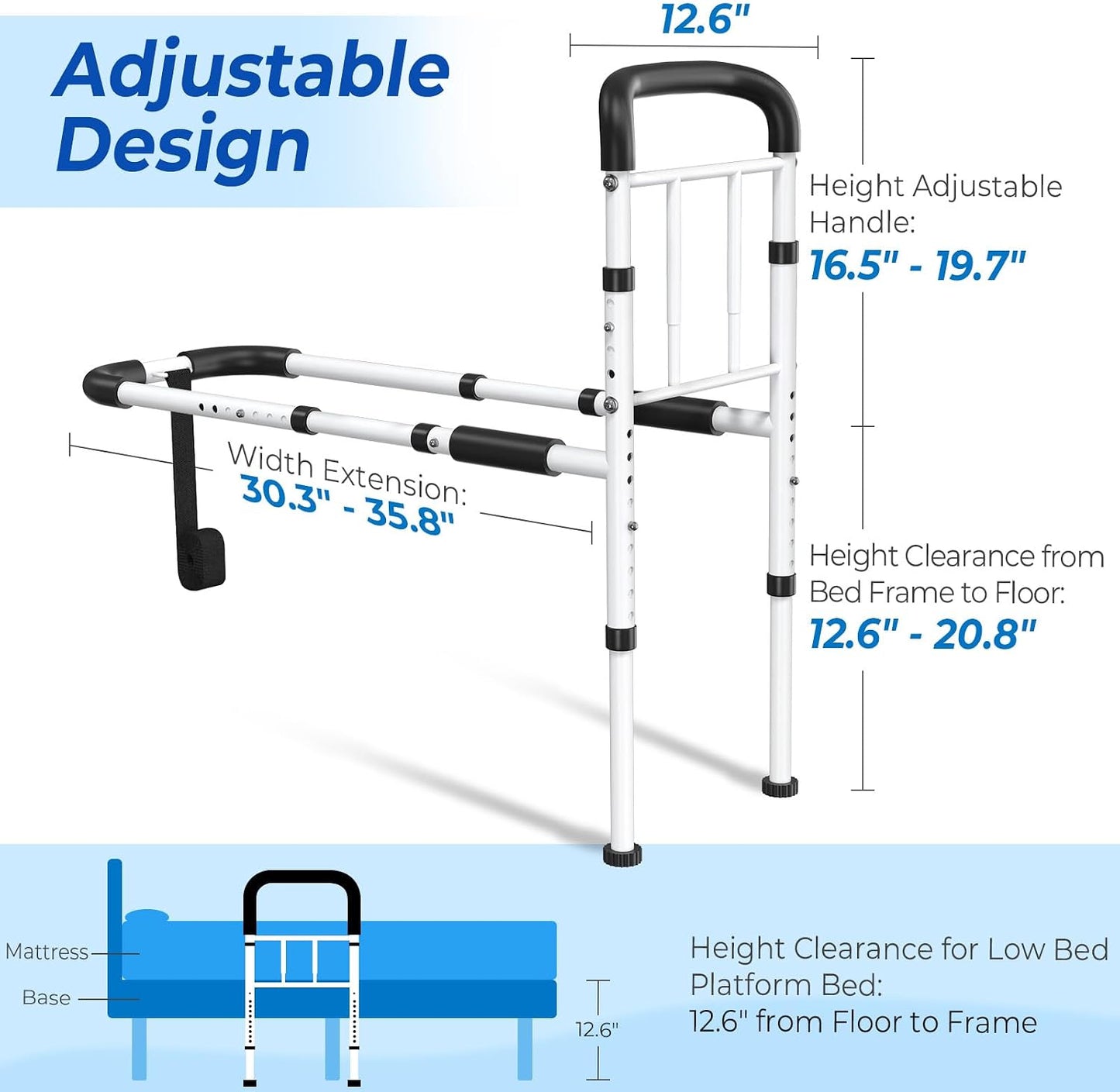 Bed Rails with 350 LB Capacity – Curved & Straight Handles