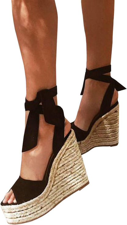 Women's Platform Espadrille Wedge Sandals - Ankle Tie