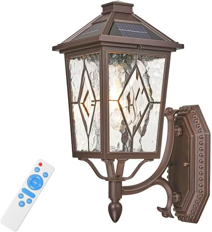 Solar Outdoor Wall Lamp with Water Ripple Glass & Remote