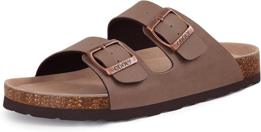 Cork Footbed Slide Sandals with Arch Support & Adjustable Buckle