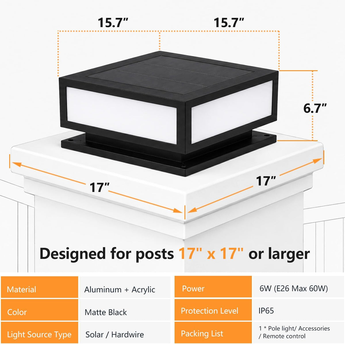 Solar Outdoor Column Lights - Modern Post Cap Lanterns IP65
