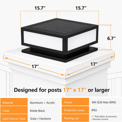 Solar Outdoor Column Lights - Modern Post Cap Lanterns IP65