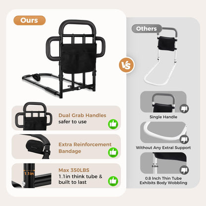 Adjustable Bed Rail with Dual Grab Bars & Sensor Light