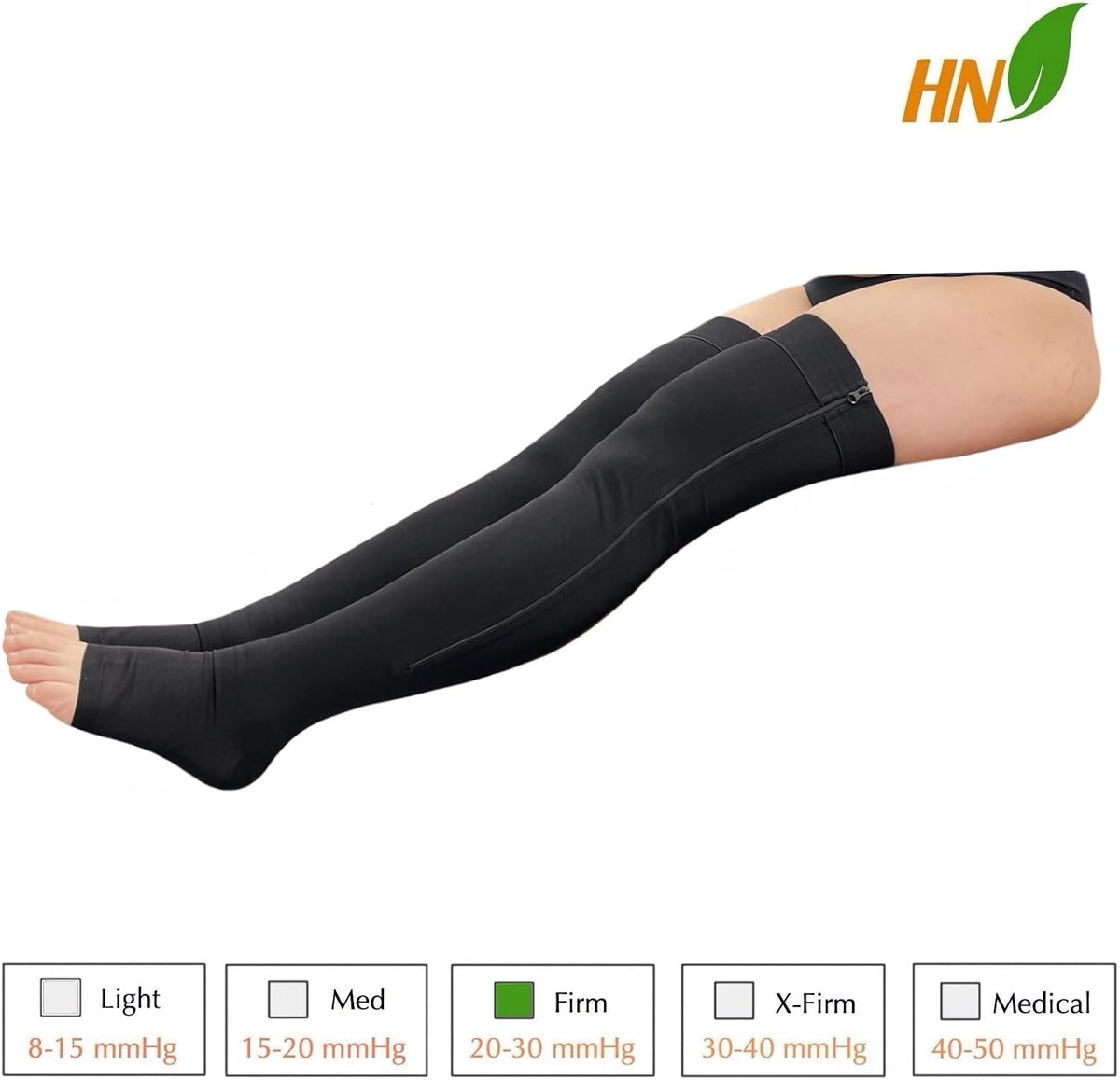 Open Toe Thigh High Compression Stockings 20-30 mmHg Zipper