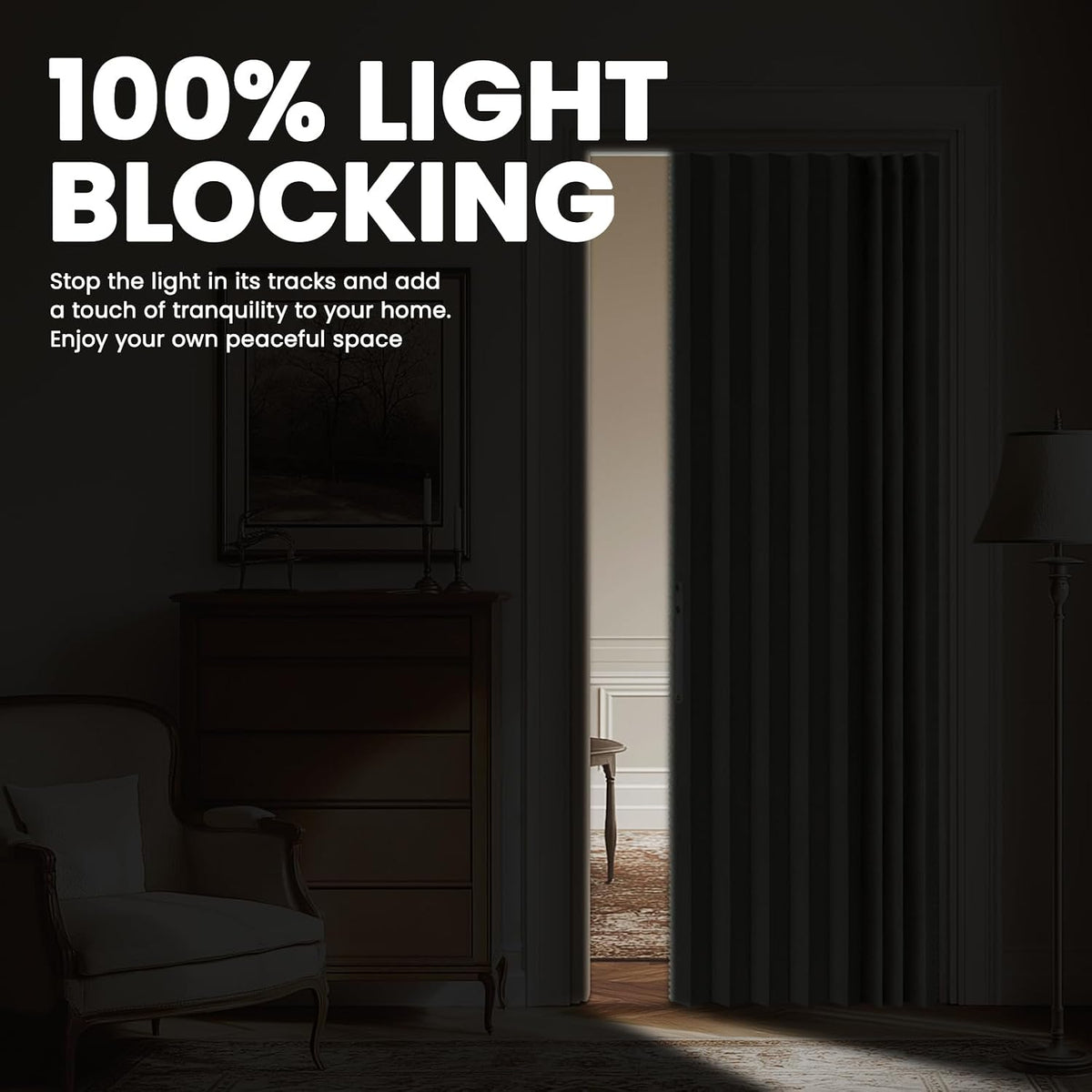 Magnetic Accordion Door Curtain - 100% Blackout Room Divider
