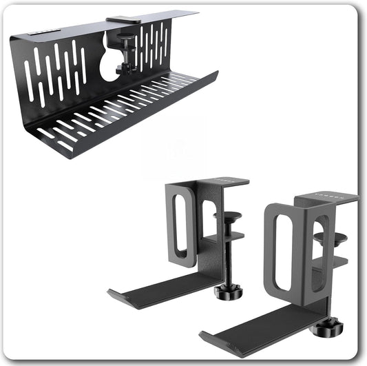No-Drill Cable Tray & Vertical Laptop Stand Desk Organizer