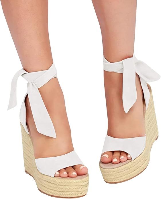 Women's Platform Espadrille Wedge Sandals - Ankle Tie