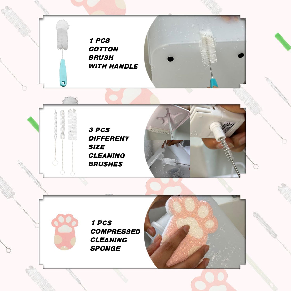 Pet Water Fountain Cleaning Kit - 9 Piece Brush & Sponge Set