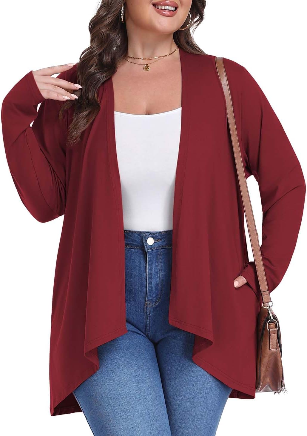 Plus Size Lightweight Draped Cardigan with Pockets - Summer