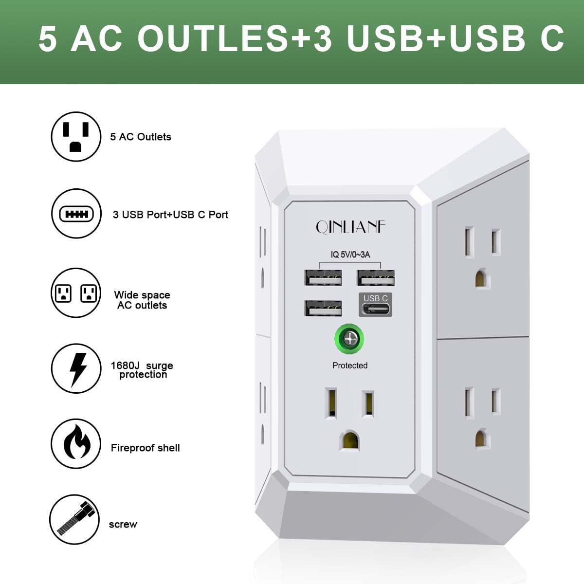 Multi-Outlet Wall Charger with USB Ports & Surge Protection