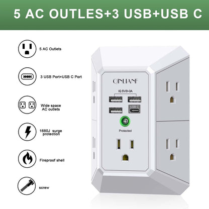 Multi-Outlet Wall Charger with USB Ports & Surge Protection