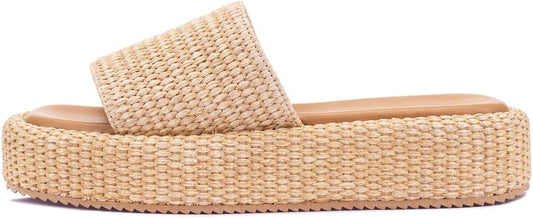 Raffia Espadrille Platform Sandals - Woven Flatform Slides