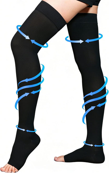 Thigh High Compression Stockings 20-30 mmHg Open Toe