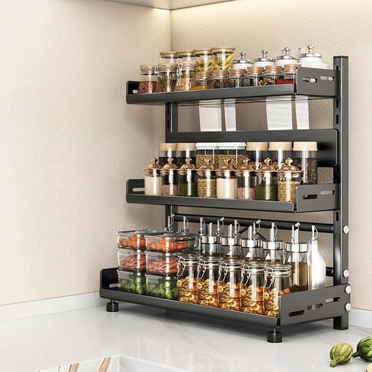 Adjustable Kitchen Countertop Organizer Rack with Knife Slot