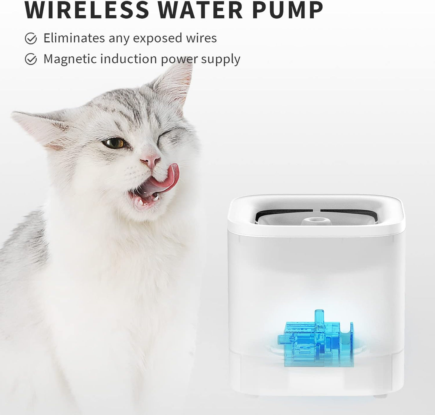 Wireless Cat Water Fountain 65oz - Ultra-Quiet Cordless Design