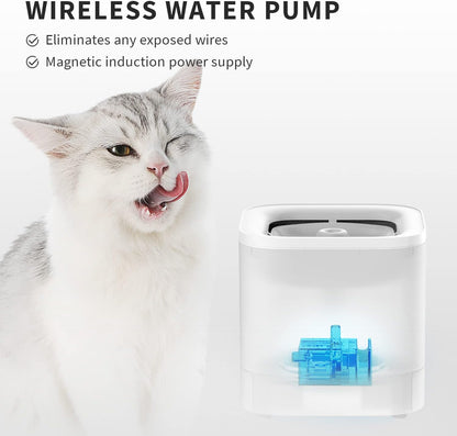 Wireless Cat Water Fountain 65oz - Ultra-Quiet Cordless Design