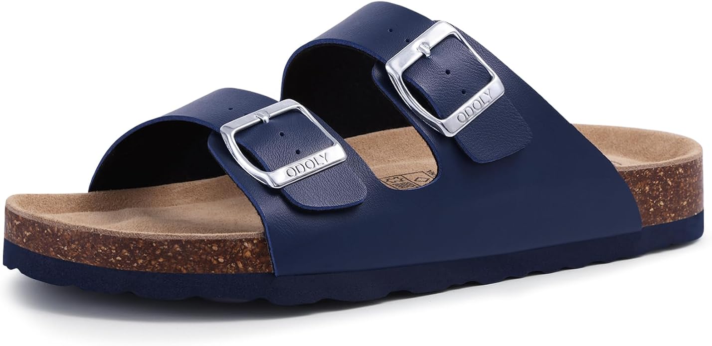 Cork Footbed Slide Sandals with Arch Support & Adjustable Buckle