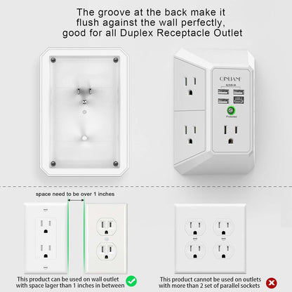 Multi-Outlet Wall Charger with USB Ports & Surge Protection