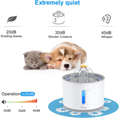 Stainless Steel Cat Water Fountain 81oz with 3 Filters & Mat
