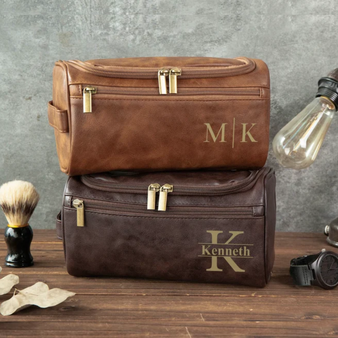 Personalized Men's Leather Toiletry Bag