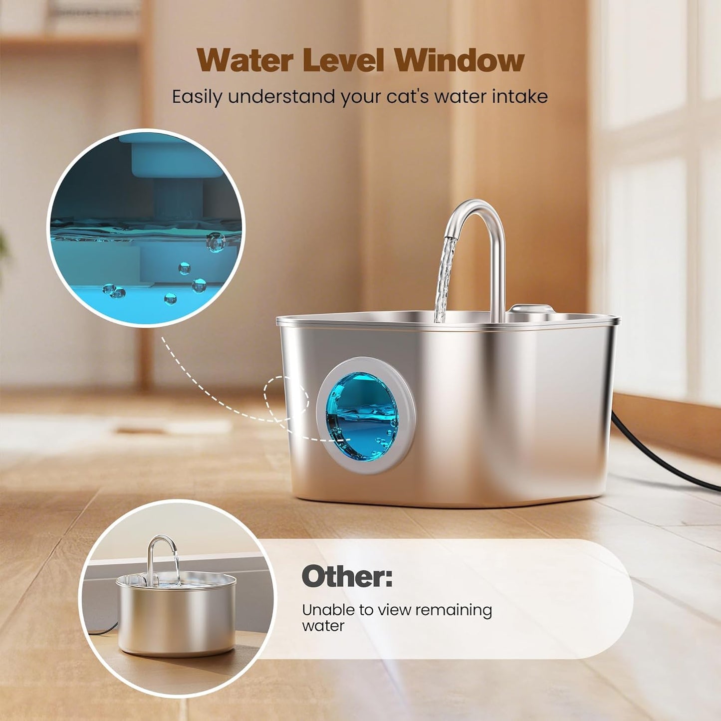 Stainless Steel Pet Water Fountain for Cats & Dogs