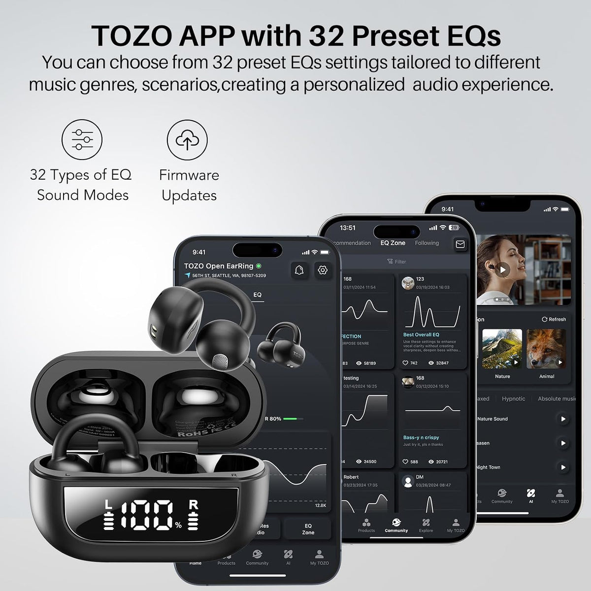 Open Ear Wireless Earbuds with 40H Battery & Bluetooth 5.4