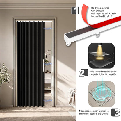100% Blackout Accordion Door Curtain - Adhesive Track Install