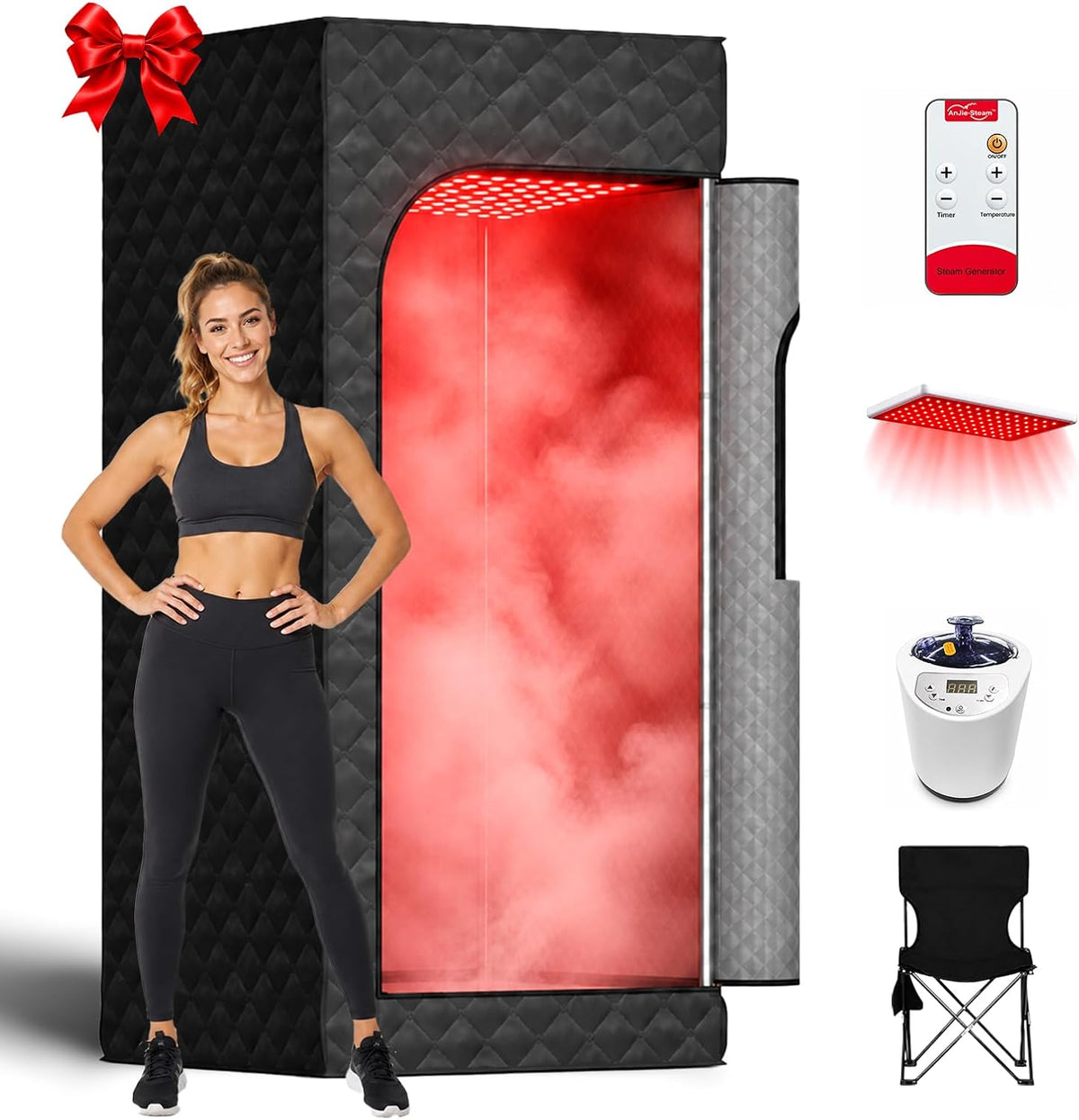 Portable Infrared Sauna with Red Light Therapy & Steam