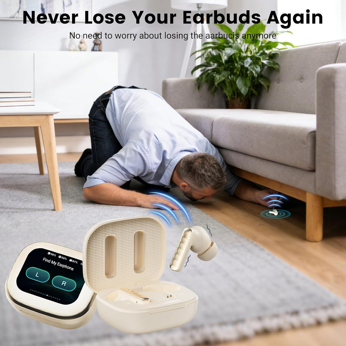 Wireless Earbuds with Smart Touch Screen & 60H Playtime