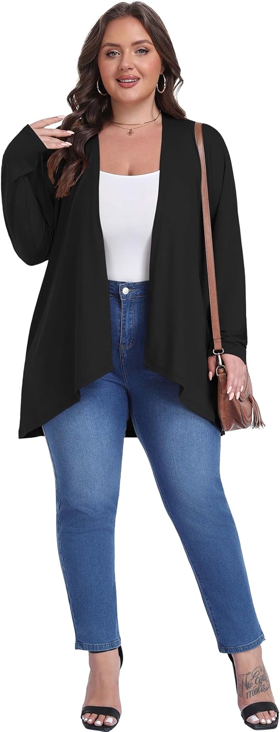 Plus Size Lightweight Draped Cardigan with Pockets - Summer